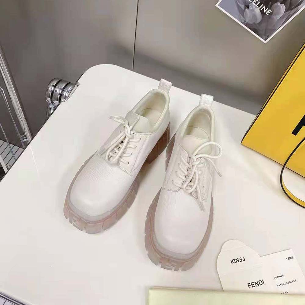 Fendi Women Force Beige Leather Lace-Ups