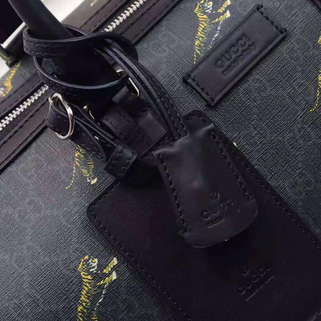 Gucci GG Men Gucci Bestiary Carry-On Duffle with Tigers in Black/Grey Soft GG Supreme