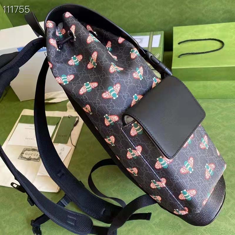 Gucci Unisex Gucci Bestiary Backpack Bag Bees Black GG Supreme Canvas