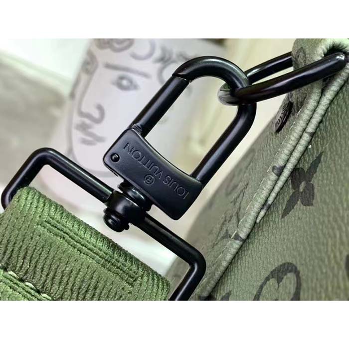 Louis Vuitton LV Unisex Keepall Bandoulière 55 Khaki Green Vermillion Red Monogram Canvas