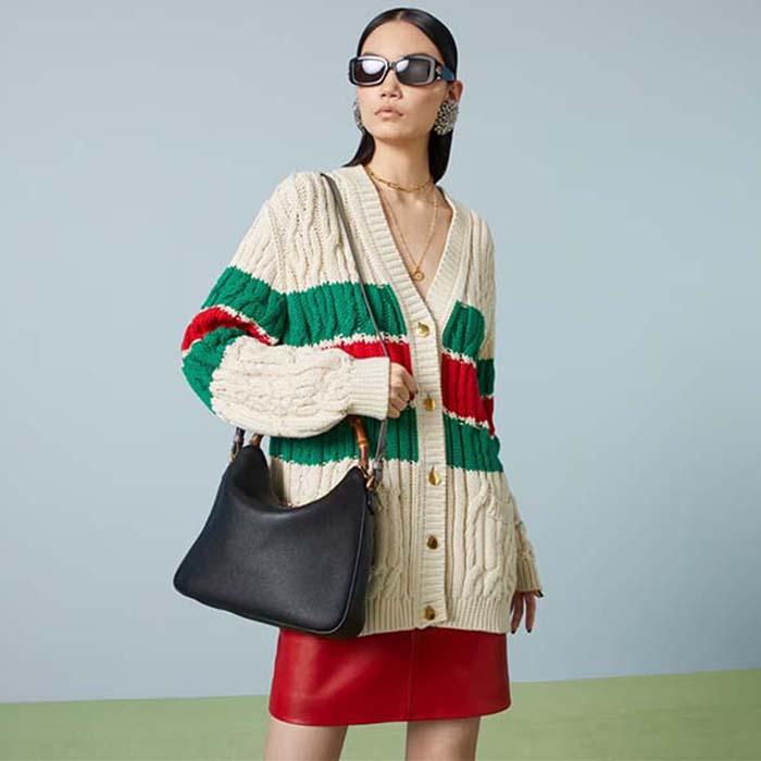 Gucci Unisex Diana Medium Shoulder Bag Black Leather Double G