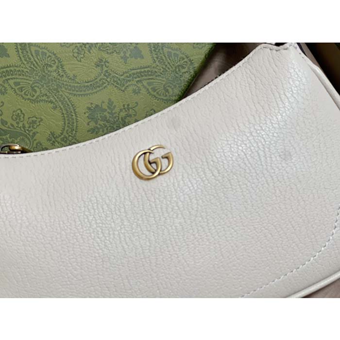 Gucci Women GG Aphrodite Shoulder Bag Double G White Leather Zip Closure