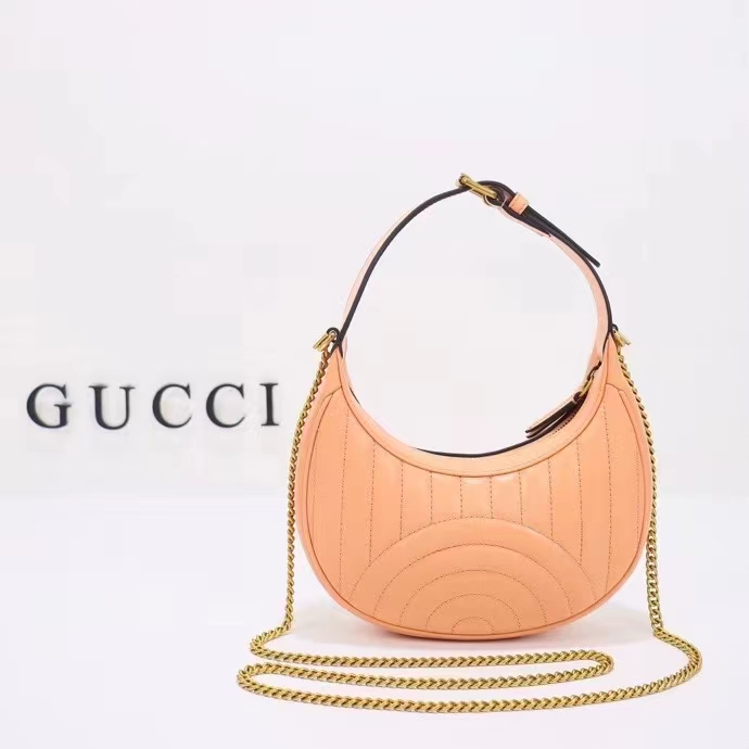 Gucci Women GG Marmont Matelassé Mini Bag Peach Matelassé Round Vertical Leather
