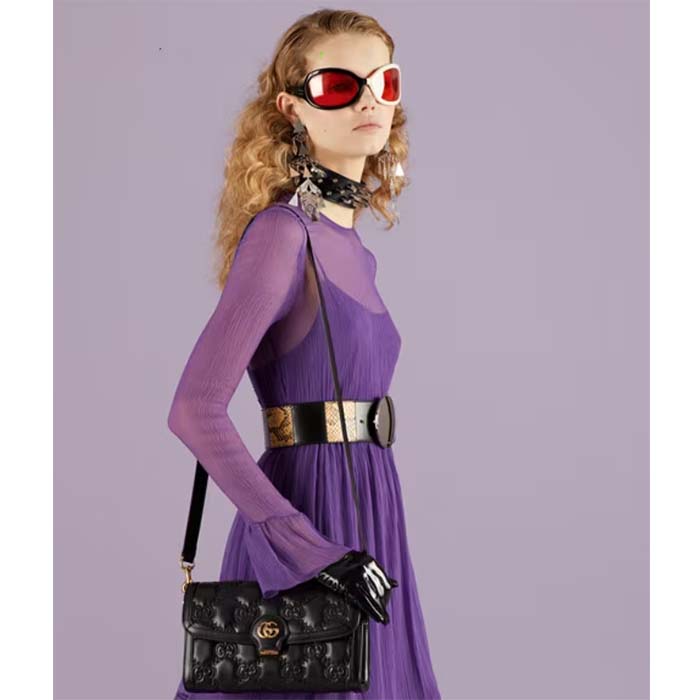 Gucci Women GG Matelassé Small Bag Black Double G