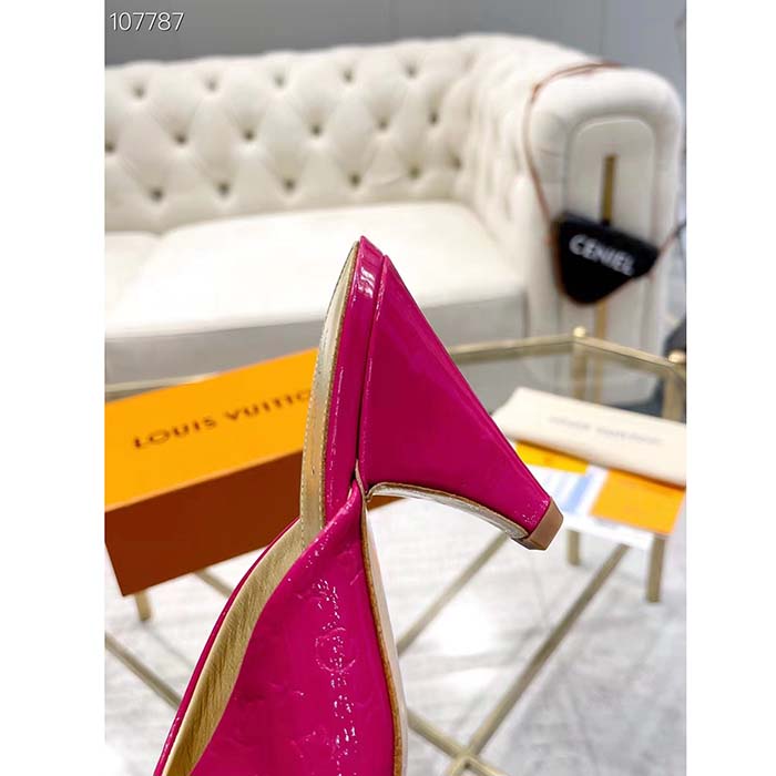 Louis Vuitton LV Women Super Mule Fuchsia Monogram-Debossed Patent Calf Leather 10 CM Heel
