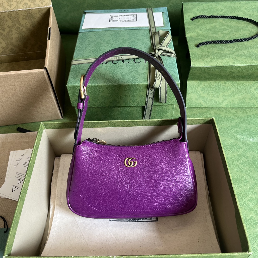 Gucci Women GG Aphrodite Mini Shoulder Bag Double G Purple Soft Leather