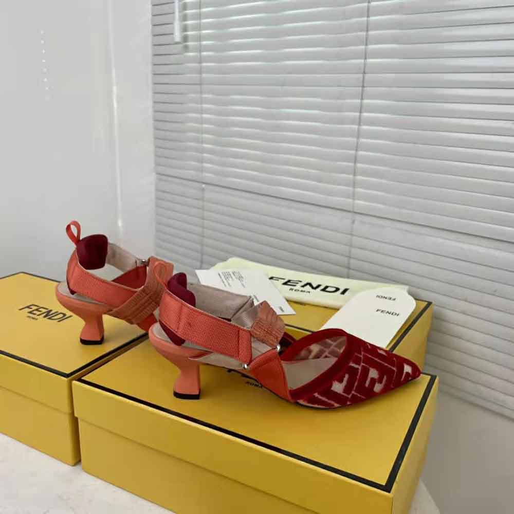 Fendi Women Colibri Red Micromesh Slingbacks with a Medium Heel