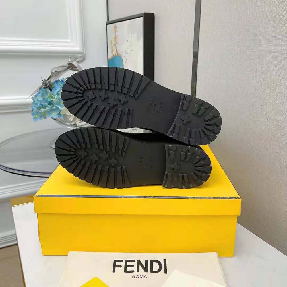 Fendi Women Promenades Black Leather Biker Boots