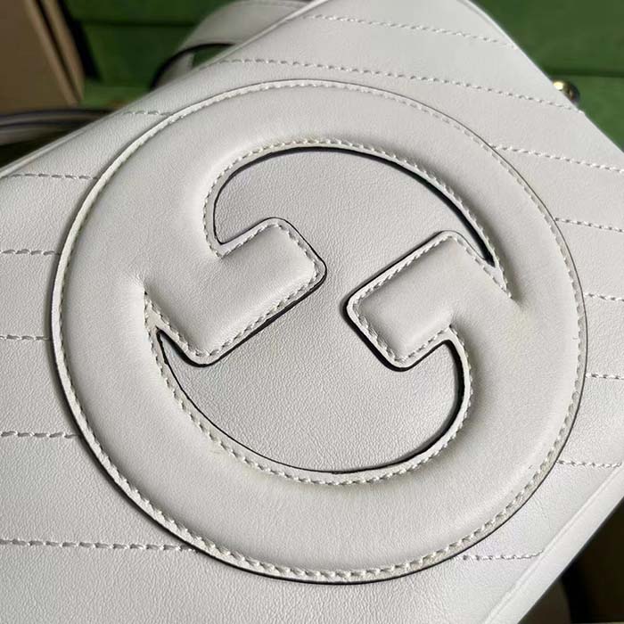 Gucci Women GG Blondie Small Shoulder Bag White Leather Round Interlocking G