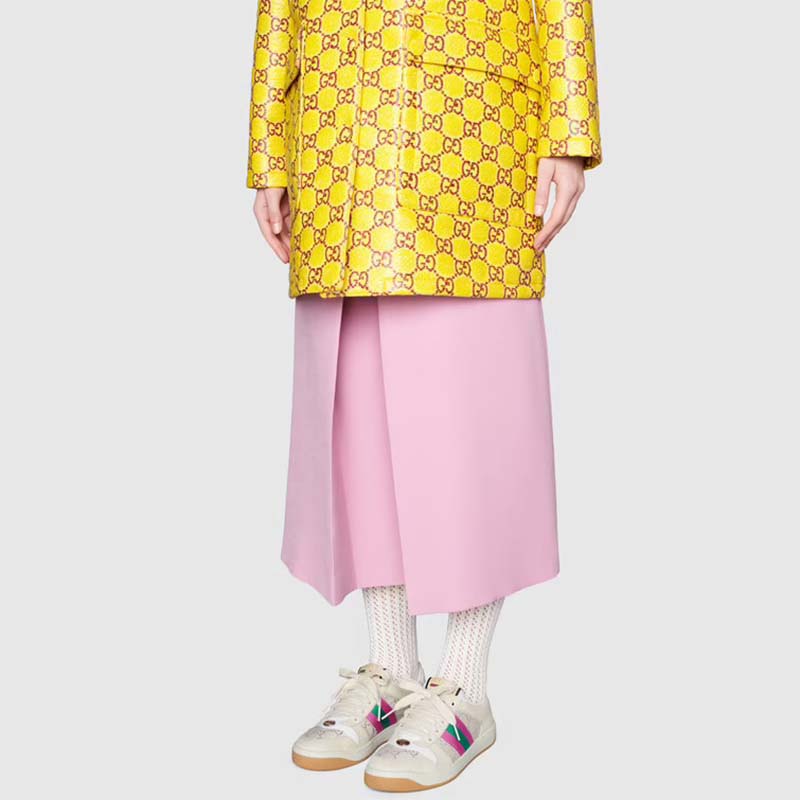 Gucci Unisex Screener Sneaker Pink Green Web Cream Scrap Less Leather