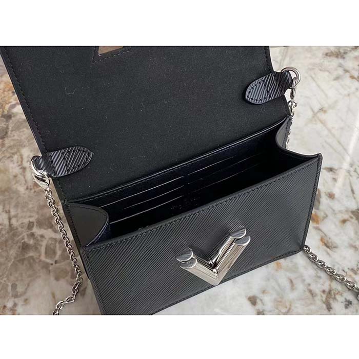 Louis Vuitton Women LV Twist Belt Chain Pouch Black Silver Epi Grained Cowhide Leather