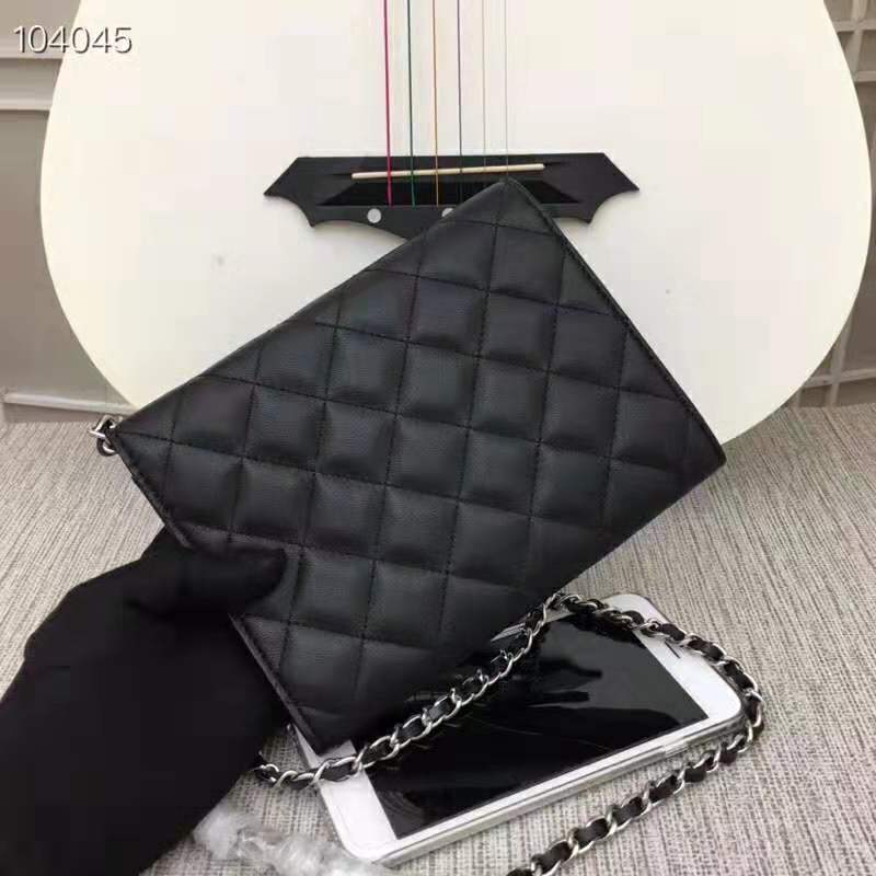 Chanel Women Classic Clutch with Chain in Lambskin Leather-Black