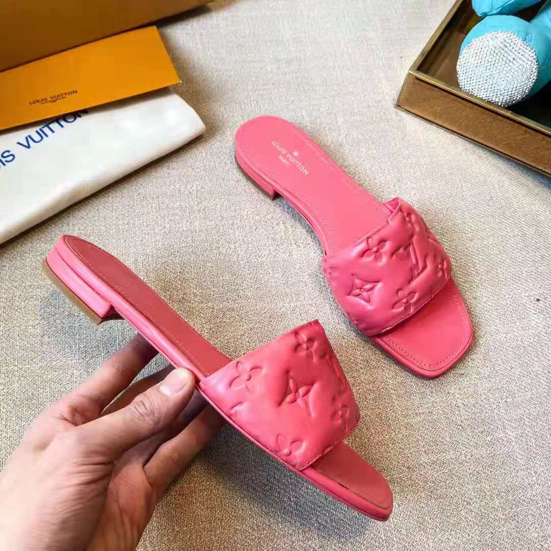 Louis Vuitton LV Women Revival Flat Mule Pink Monogram-Embossed Lambskin