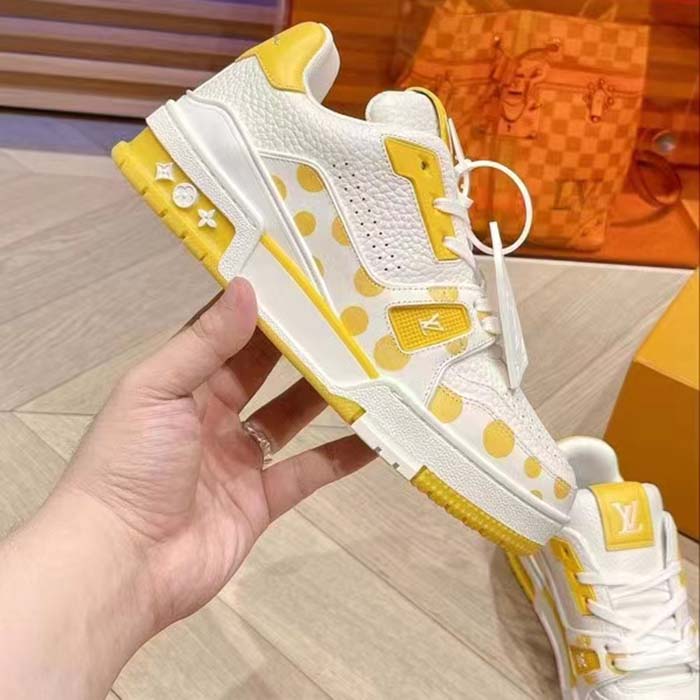 Louis Vuitton Unisex LV Trainer Sneaker Yellow Calf Leather Rubber Outsole Monogram Flowers