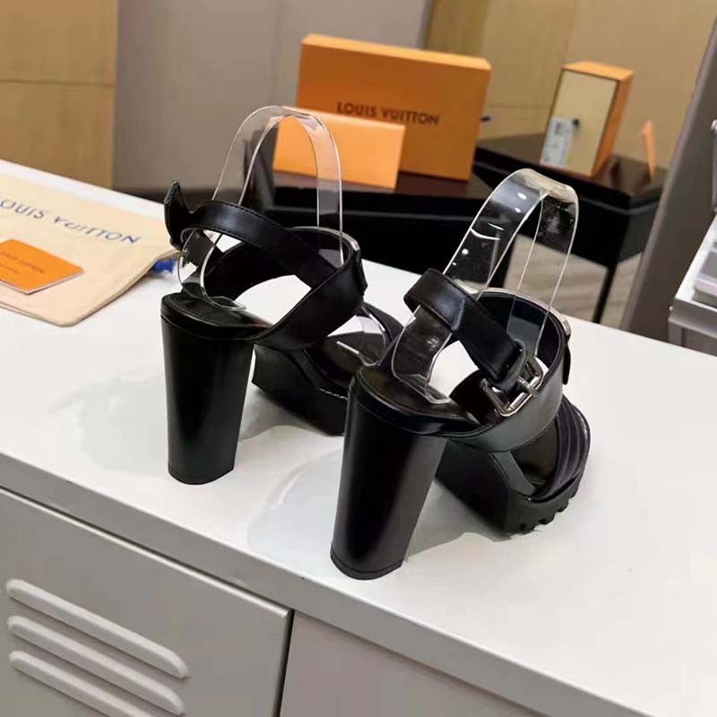 Louis Vuitton LV Women Star Trail Sandal Black Patent Calf Leather 9.5 cm Heel