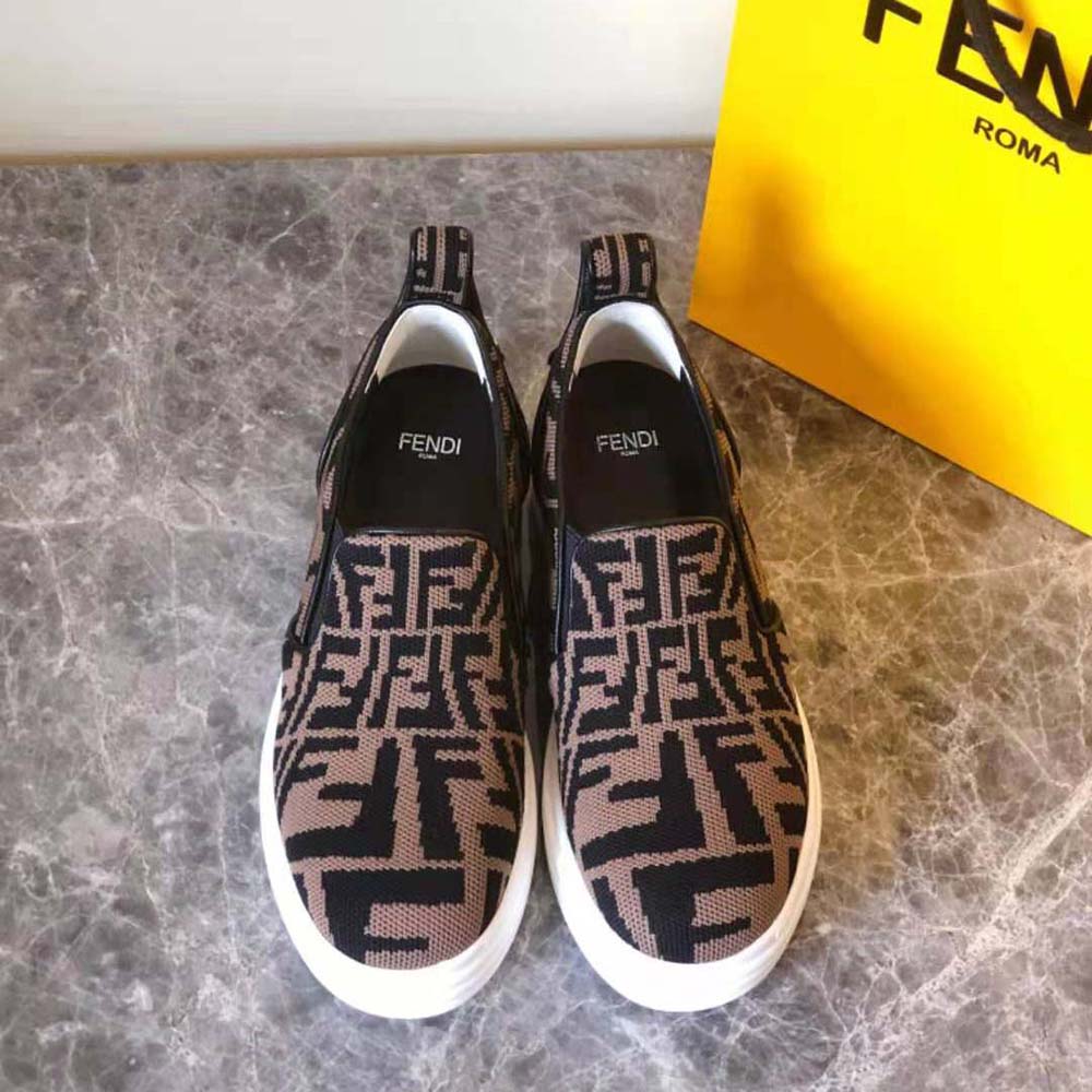 Fendi Women Rise Brown Fabric Slip Ons