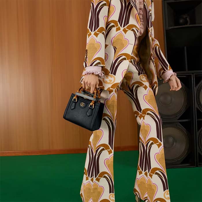 Gucci GG Women Diana Mini Tote Bag Black Leather Double G