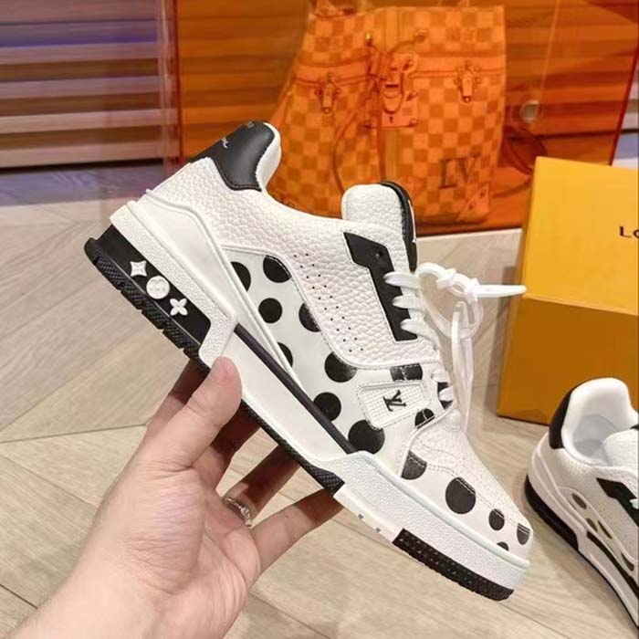 Louis Vuitton Unisex LV Trainer Sneaker Black Calf Leather Rubber Outsole Monogram Flowers