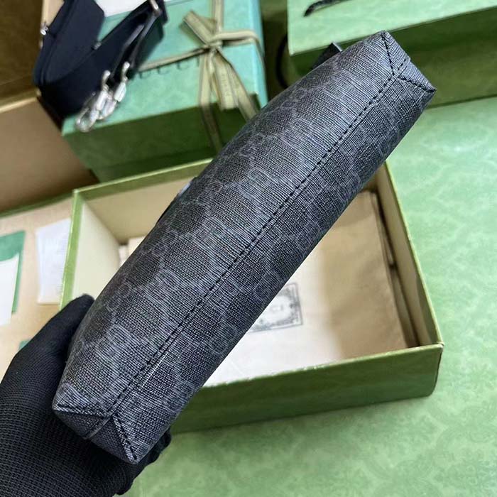 Gucci Unisex Messenger Bag Interlocking G Black Leather GG Supreme Canvas Zip Closure