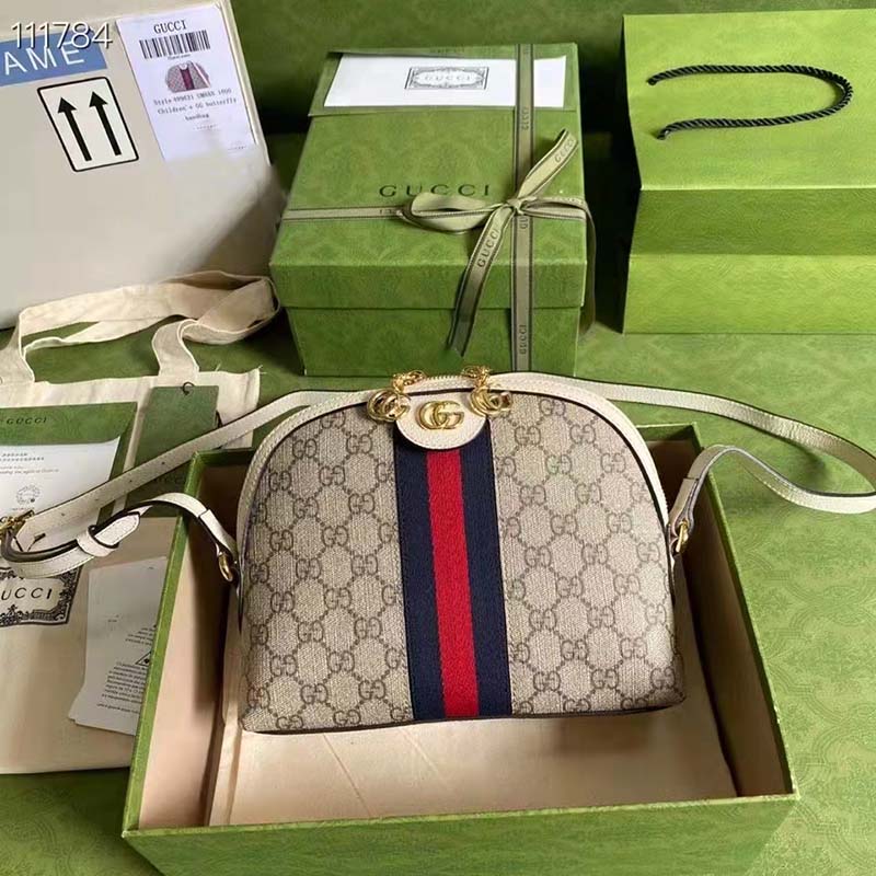 Gucci Women Ophidia GG Small Shoulder Bag Beige GG Supreme Canvas