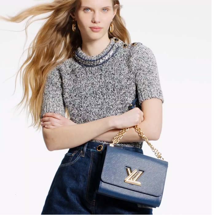 Louis Vuitton LV Women Twist MM Handbag Indigo Blue Epi Grained Cowhide Leather