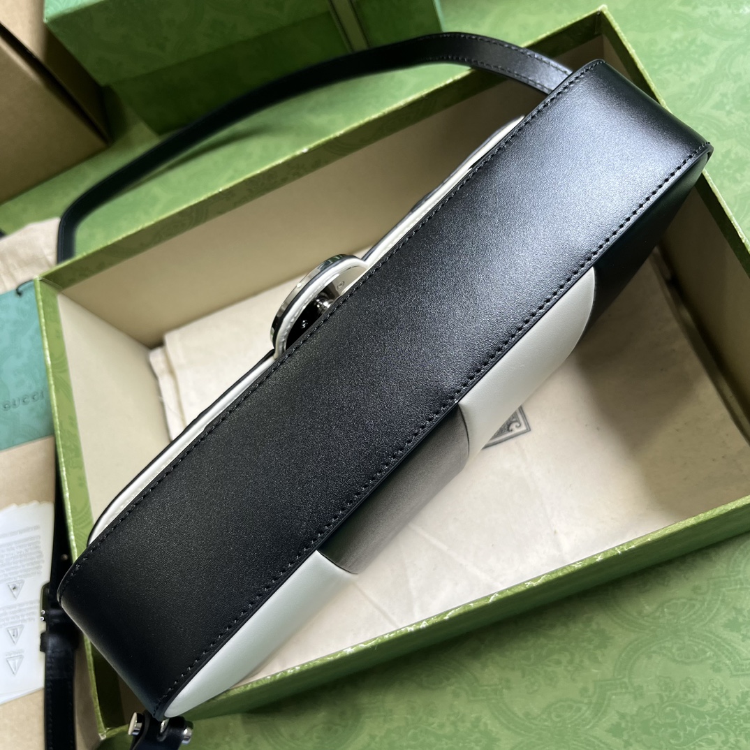 Gucci Women Petite GG Small Shoulder Bag Black White Leather Double G