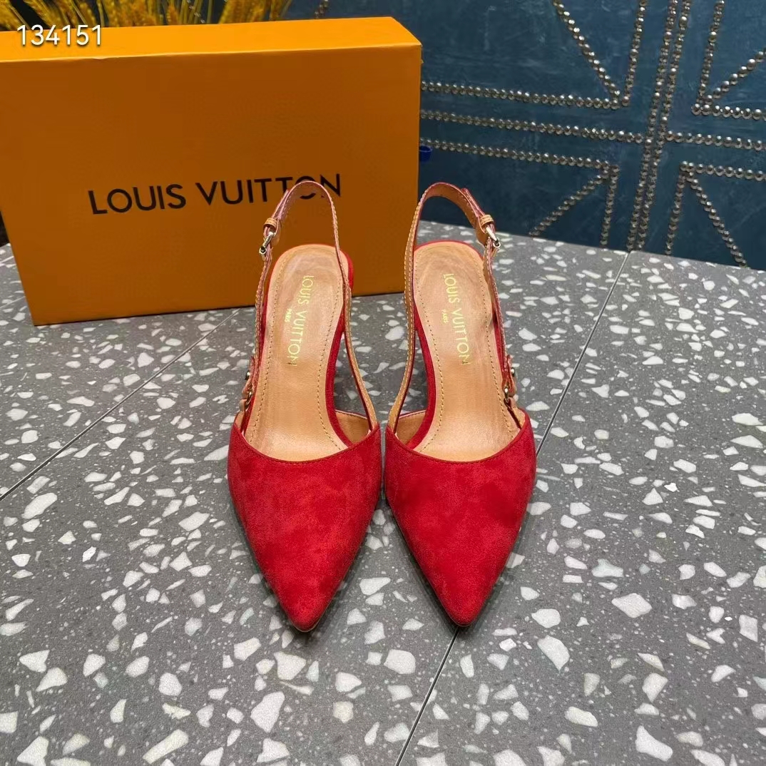 Louis Vuitton LV Women Blossom Slingback Pump Red Suede Baby Goat Leather Cowhide