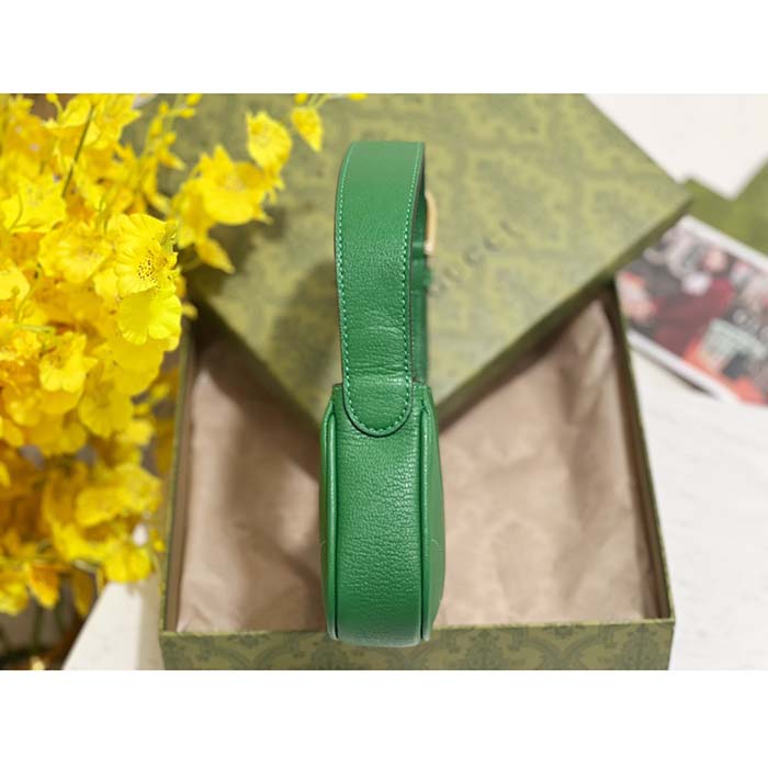 Gucci Women GG Aphrodite Shoulder Bag Double G Green Leather Zip Closure