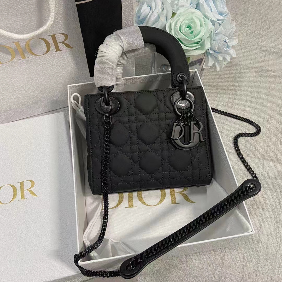 Dior Women CD Mini Lady Dior Bag Black Ultramatte Cannage Calfskin