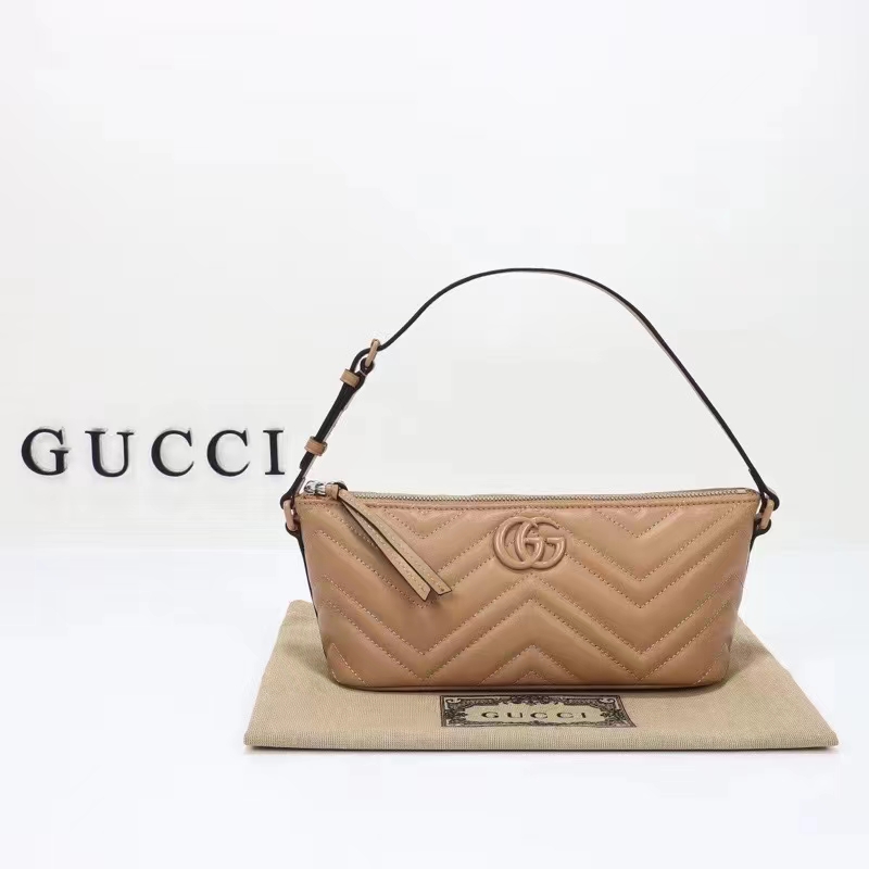 Gucci Women GG Marmont Shoulder Bag Rose Beige Matelassé Chevron Leather