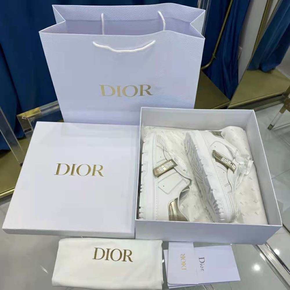 Dior Women Dior-id Sneaker White Calfskin and Gold-Tone Laminate