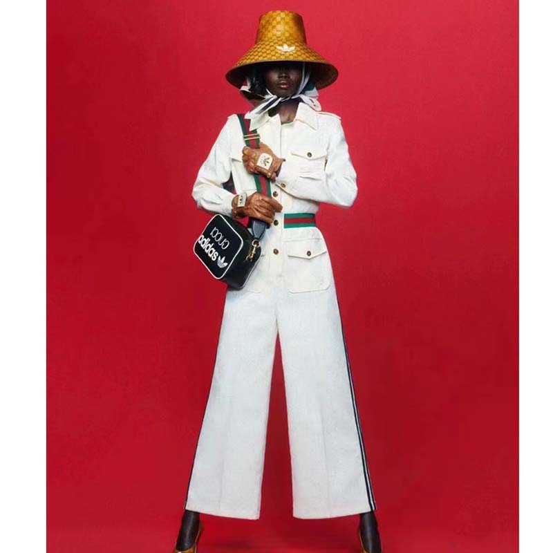 Gucci Unisex GG Adidas x Gucci Small Shoulder Bag Black Leather Green Red Web