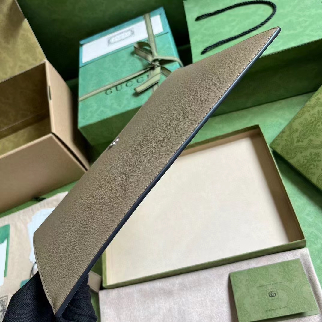 Gucci Unisex GG Marmont Pouch Taupe Leather Six Card Slots One Open Pocket