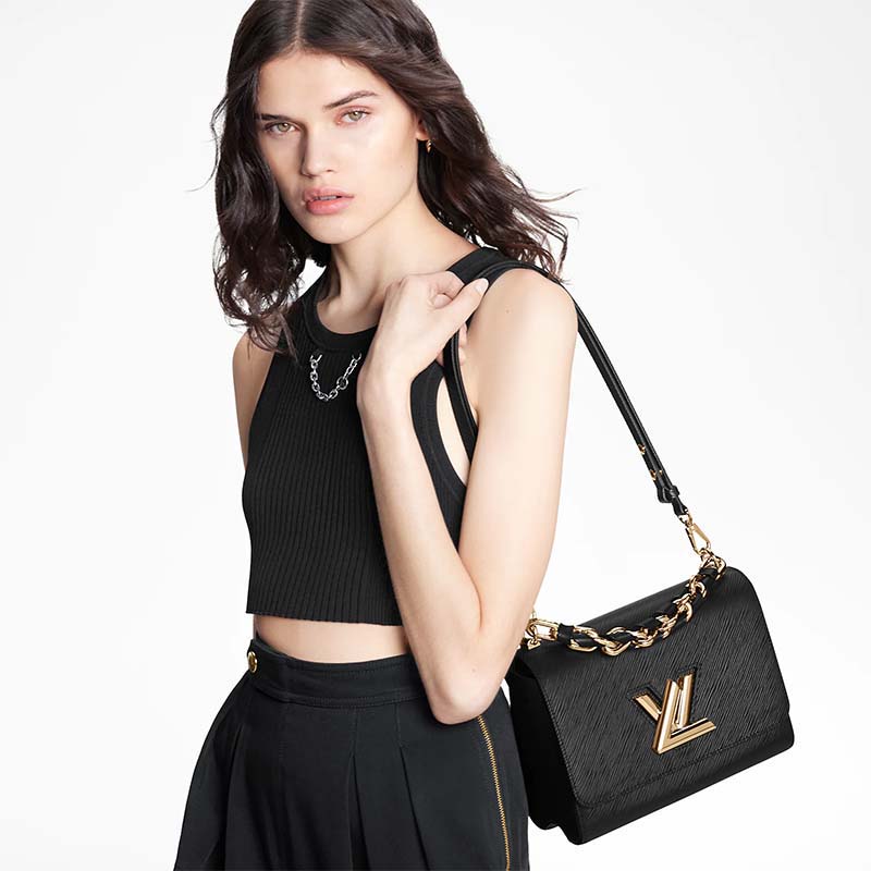 Louis Vuitton LV Women Twist MM Handbag Black Epi Grained Cowhide Leather