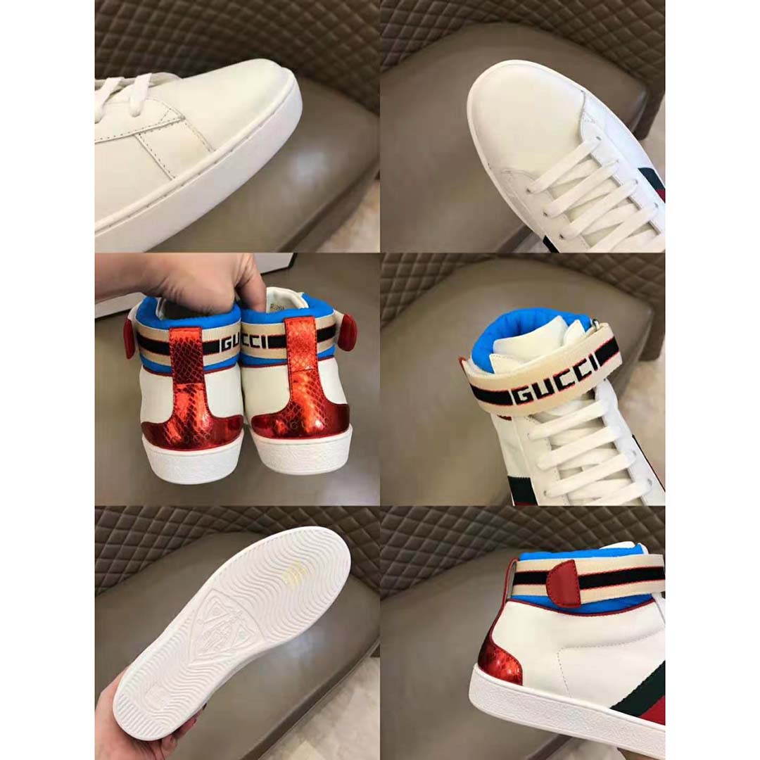 Gucci Unisex Ace Gucci Stripe High-Top Sneaker in 5.1 cm Height-White