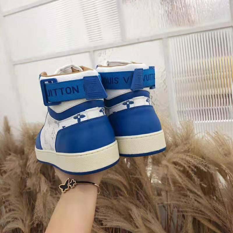 Louis Vuitton LV Unisex Rivoli Sneaker Boot in Monogram Grained Calf Leather-Blue