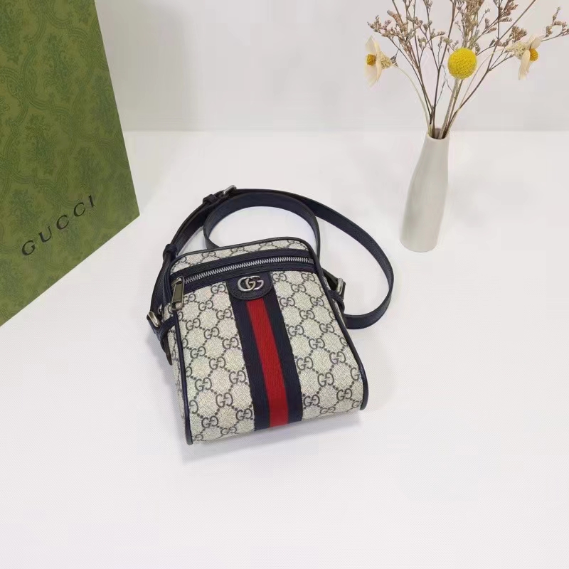 Gucci Unisex Ophidia GG Small Shoulder Bag Beige Blue Supreme Canvas