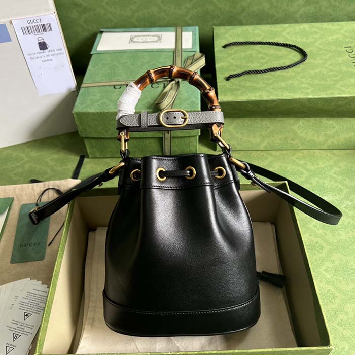 Gucci Women GG Diana Mini Bucket Bag Black Leather Double G