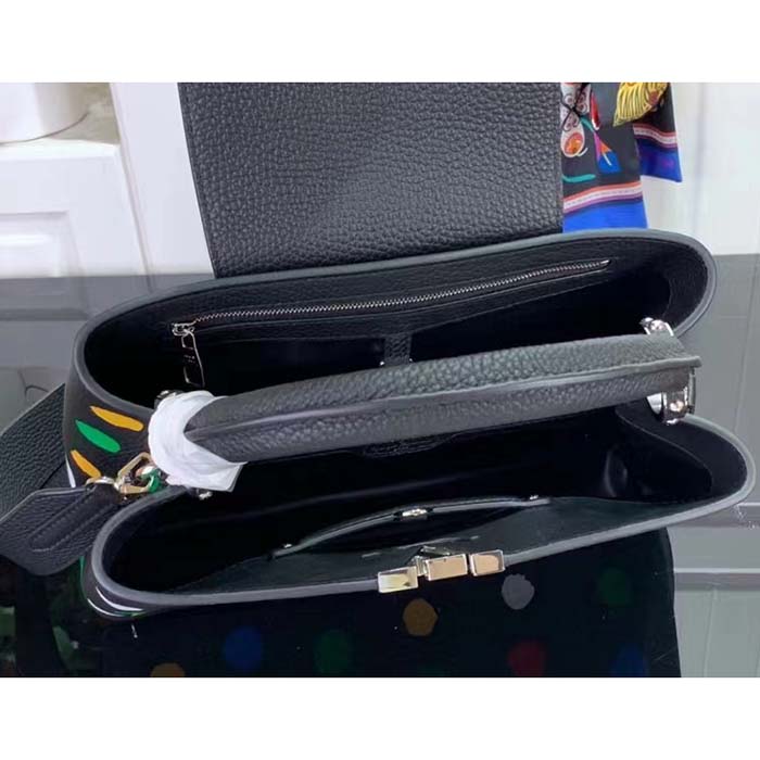 Louis Vuitton Women LV x YK Capucines MM Black Taurillon Bull Calf Leather 3D Painted Dots Print
