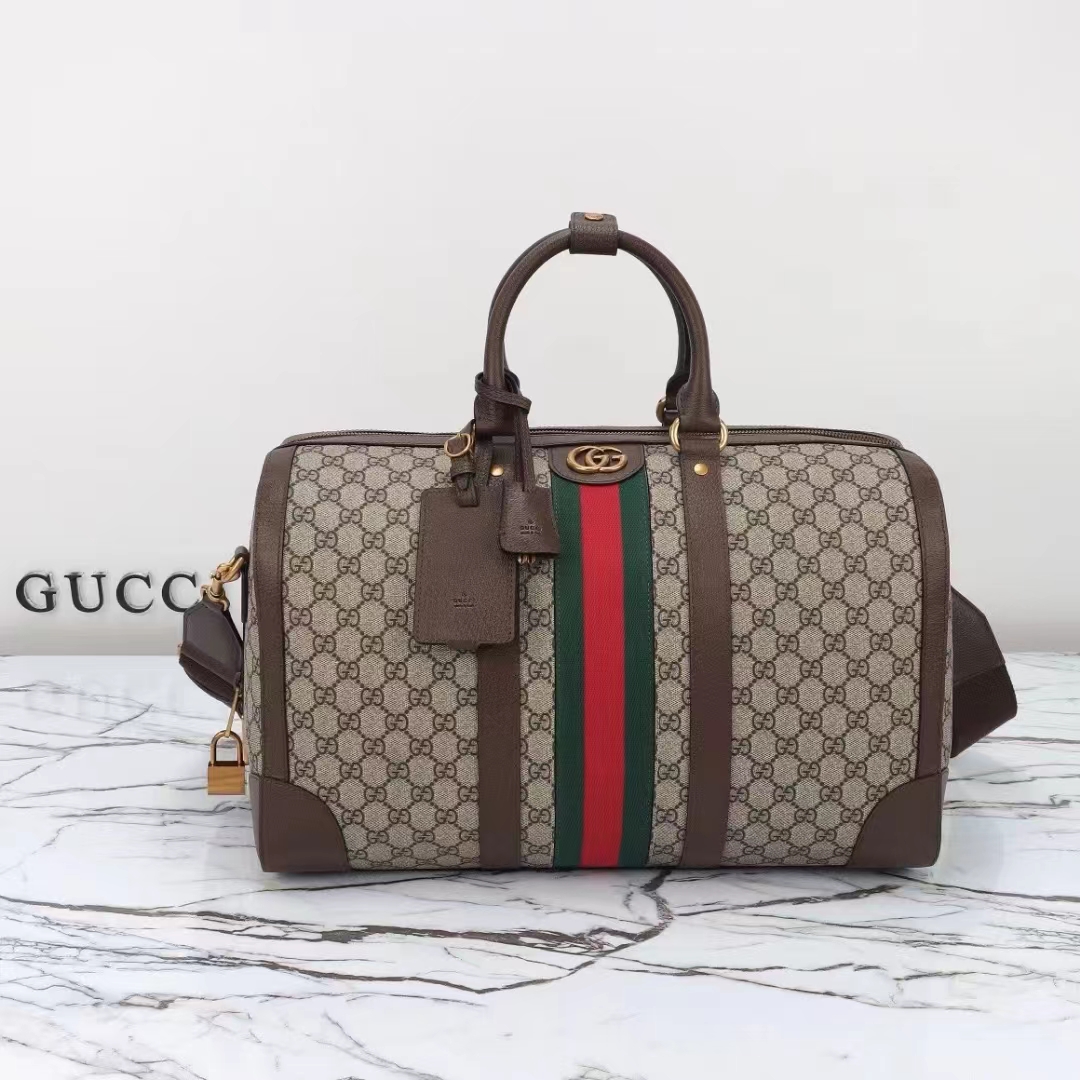 Gucci Unisex GG Savoy Small Duffle Bag Beige Ebony GG Supreme Canvas