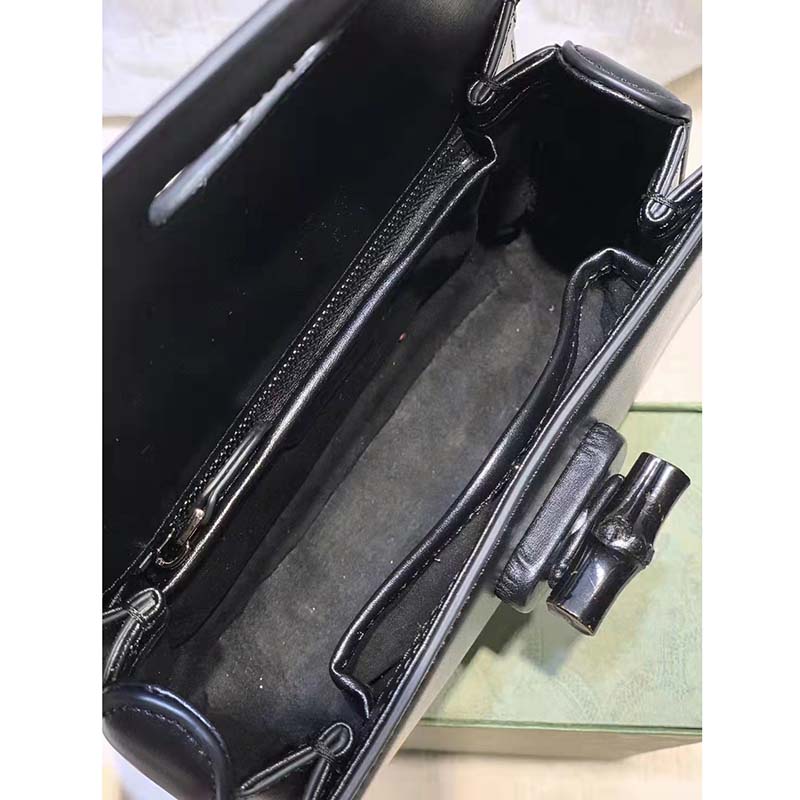 Gucci Women GG Small Top Handle Bag Bamboo Black Leather