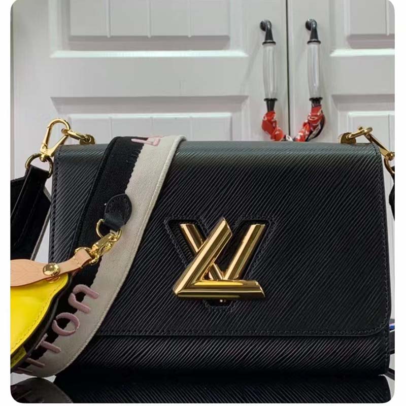 Louis Vuitton LV Women Twist MM Lemon Handbag Black Epi Grained Cowhide