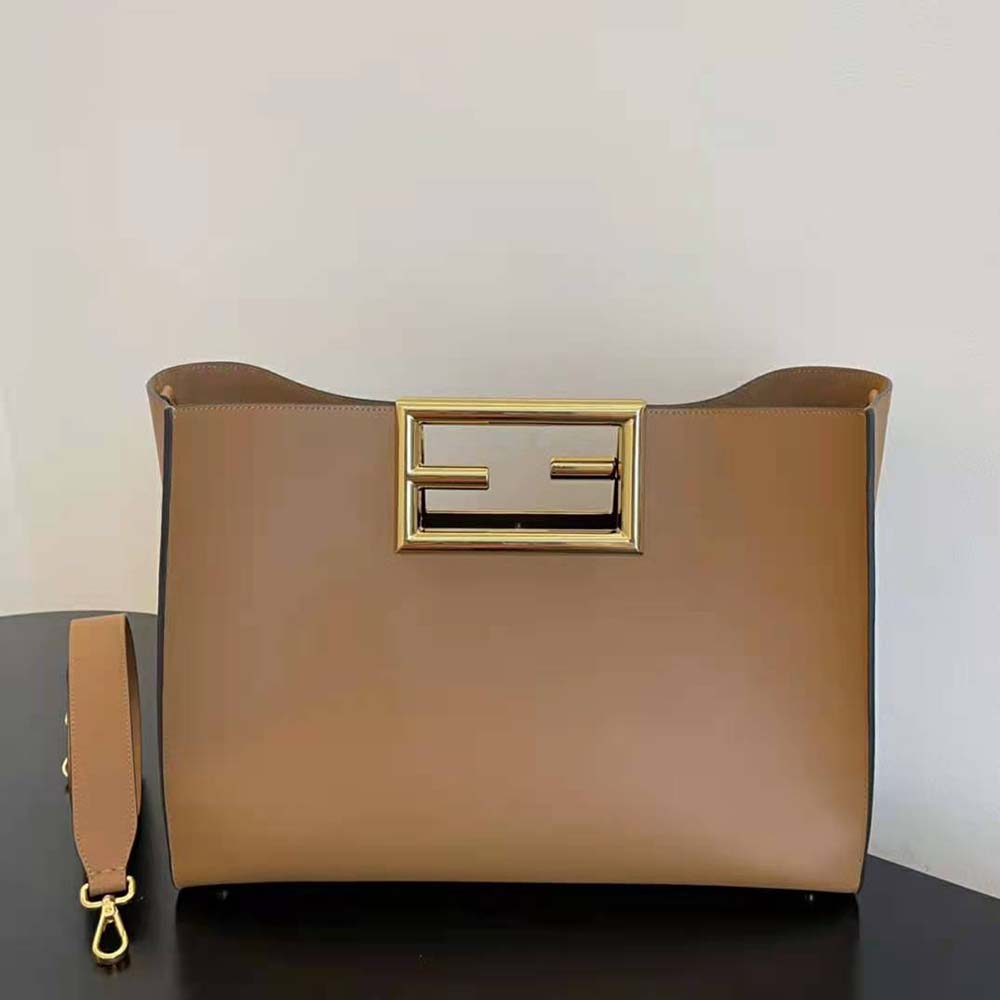 Fendi Women Way Medium Made of Camellia-Colored Leather Bag-Brown