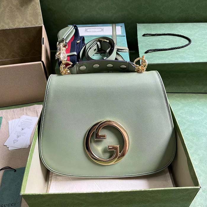 Gucci Women Blondie Top Handle Bag Light Green Leather Round Interlocking G