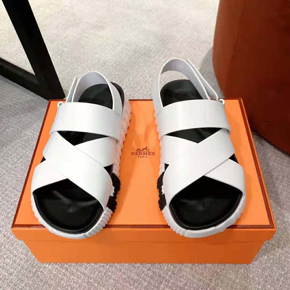 Hermes Women Electric Sandal in Calfskin-White