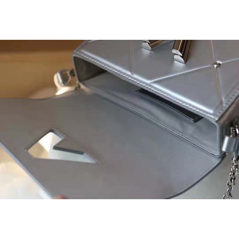 Louis Vuitton LV Women Twist PM Handbag Silver Argent Sheepskin Calfskin Leather