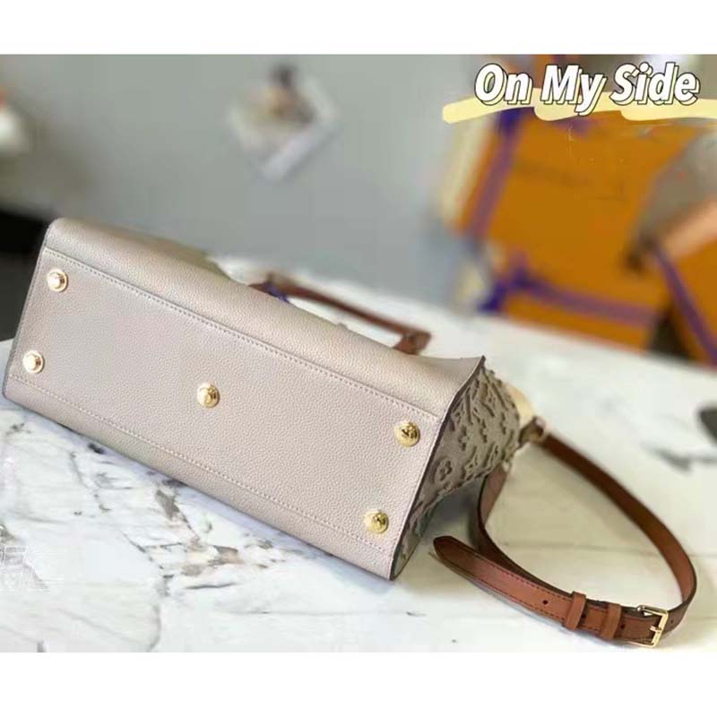 Louis Vuitton LV Women On My Side MM Tote Grey Twist Calfskin Monogram Nappa