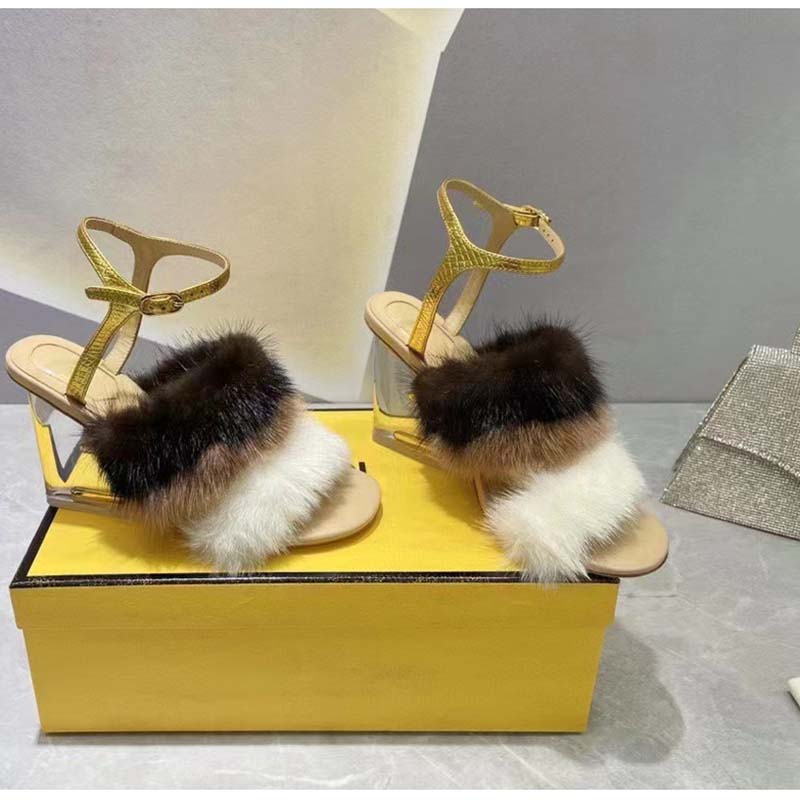 Fendi Women FF First White Mink High-Heeled Slingbacks 9.5 cm Heel