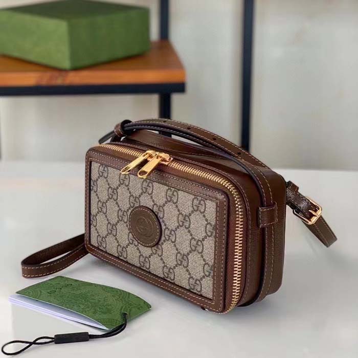 Gucci Unisex GG Mini Bag Interlocking G Beige Ebony GG Supreme Fabric