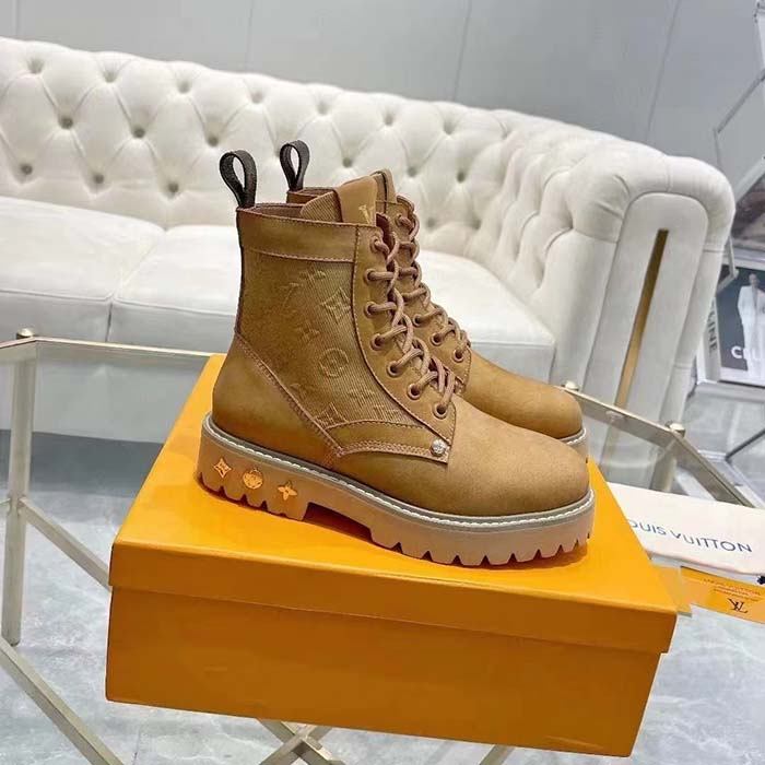 Louis Vuitton Unisex LV Ranger Ankle Boot Beige Nubuck Calf Leather Monogram Denim